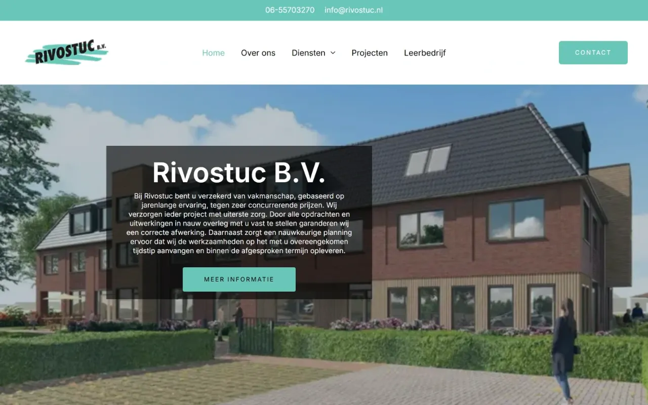 Website van Rivostuc B.V., gebouwd door SYDA